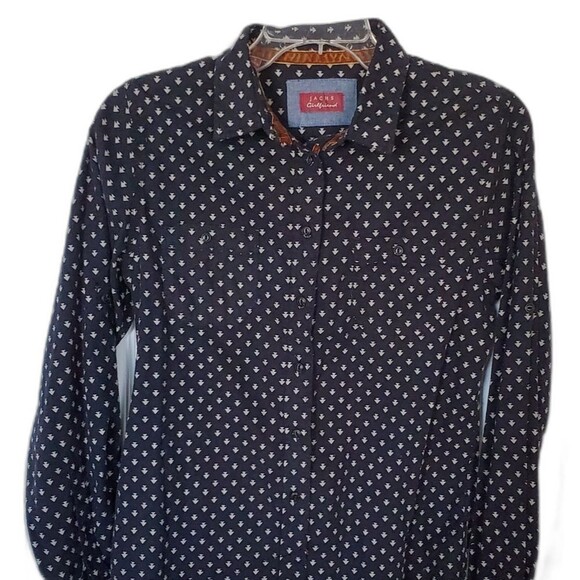 NWT Jachs Girlfriend Women's Button-down Shirt Small Blue Cream Cotton Flannel - Picture 1 of 9